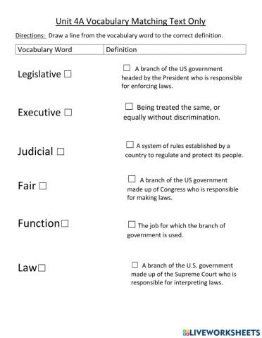 Unit 4A Vocabulary Matching