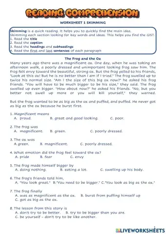 Reading comprehension- skimming