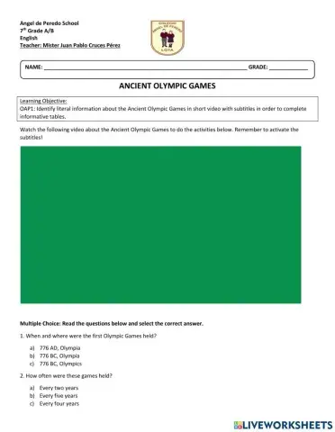 Ancient Olympic Games Listening Comprehension