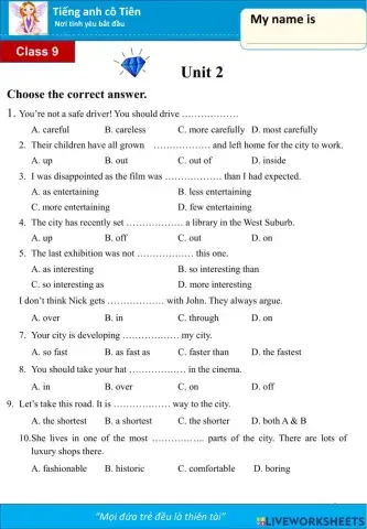 Tiếng anh lớp 9-Big 4-Unit 2