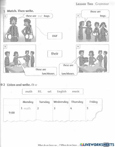 School subjects-Lesson 2-Unit 4-Workbook