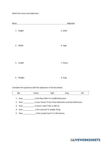 Measurement - adjectives and nouns