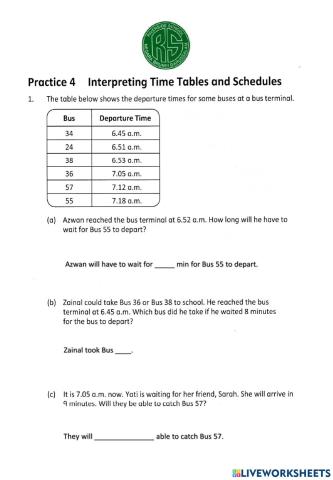 Interpreting Time Tables And Schedules