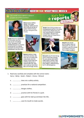 Reading unit 6: my hobbies