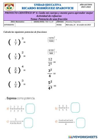 Potencias de una fracción