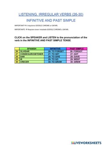 5-irregular verbs.infinitive - past simple. 26-30. listening