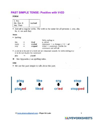 PAST SIMPLE TENSE: Positive with V-ED