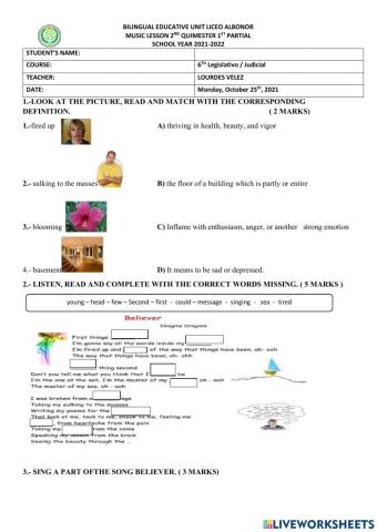 Believer song 2nd Quimester quiz