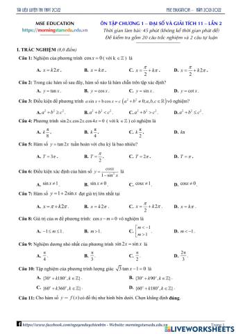Giải tích 11 - Đề Ôn tập Chương 1 - Lần 2