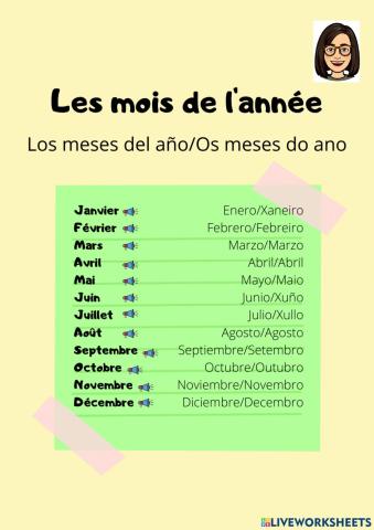Les mois de l'année (Los meses del año-Os meses do ano)