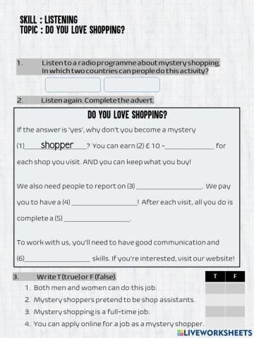 Listening - do you like shopping?