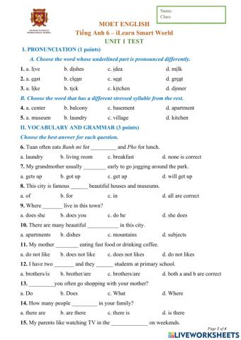 MOET English Grade 6 Unit 1