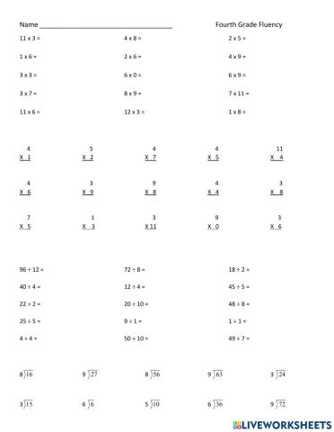 Multiplication and Division Facts