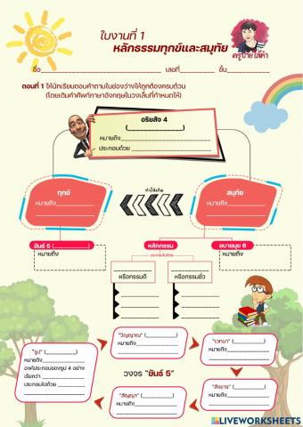 ใบงานสรุปความรู้หลักธรรมของทุกข์และสมุทัย