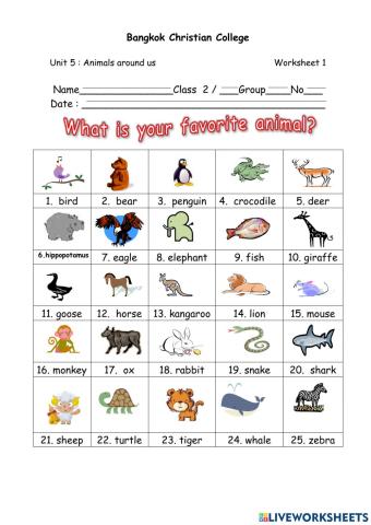 English G2 Unit5 WS1