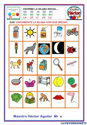 Escribe la silaba inicial: m, s y l