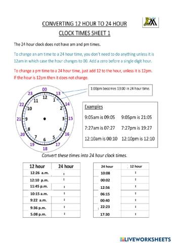 12 and 24 hour time Set 5