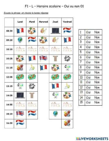 F1- L - Horaire scolaire - Oui ou non 01