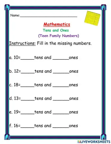 Base ten teen family numbers