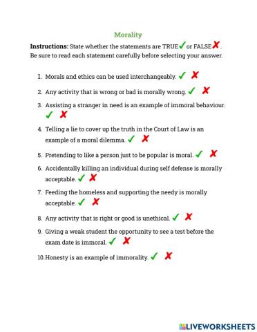 Morality Worksheet