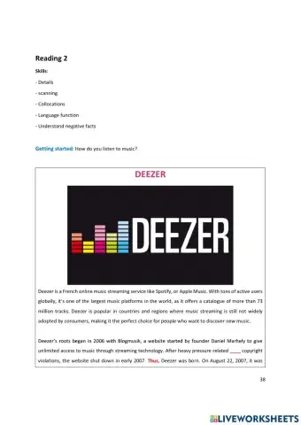 Unit 4 Reading 2 DEEZER
