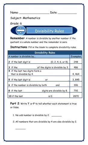 Mathematics: Divisibility Rules