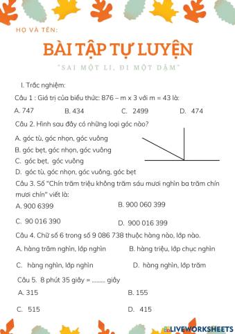 Bài tập tự luyện Toán
