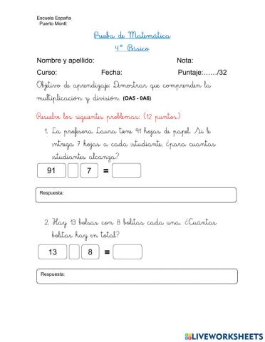 Prueba de matemática 25.10