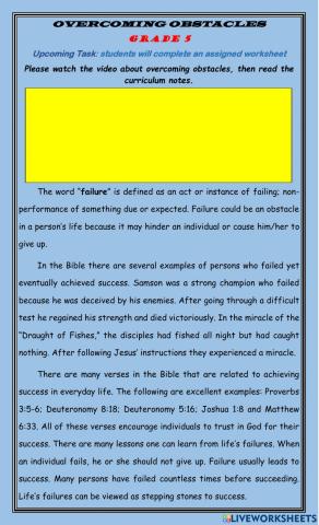 Overcoming Obstacles Grade 5