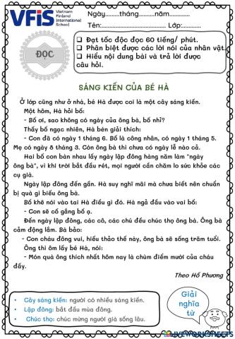 Vietnamese Week 8 - Lesson 1: Đọc