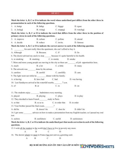 Ôn thi vào 10 - đề 2