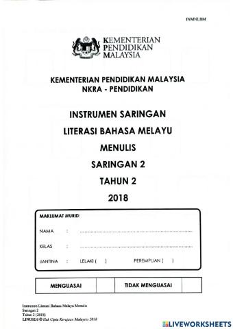 Instrumen Saringan Bahasa Melayu Tahun 2 (Bahagian 1)