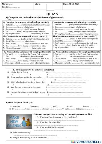 Quiz-5 6th Grade