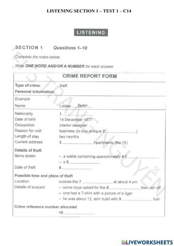 Listening test 1 - Sec 1 - C14