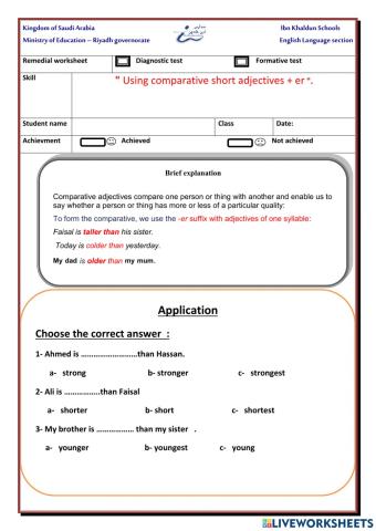 Using comparative short adjectives + er