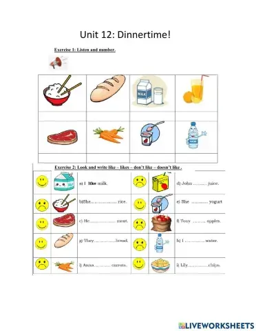 Unit 12: Dinnertime! (grade 3)