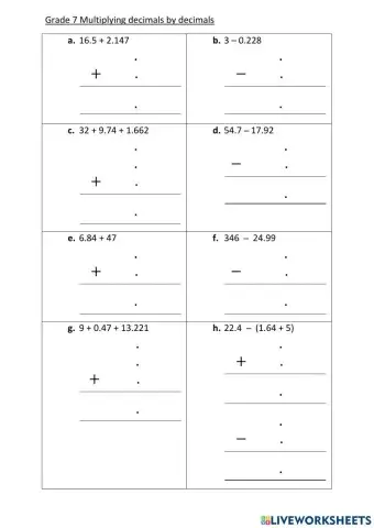 Adding and subtracting decimals