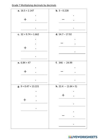 Adding and subtracting decimals