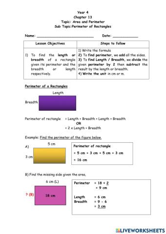 Area and perimeter