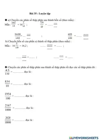 Bài 35 Luyện tập