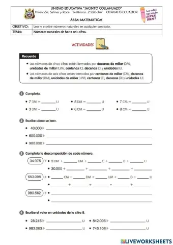 Números de hasta seis cifras