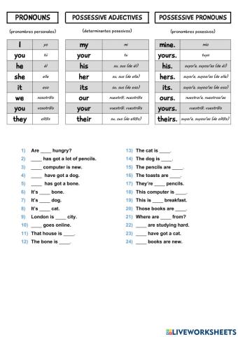 Possessive adjectives and  pronouns