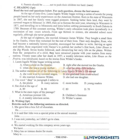 English 10 - Midterm test