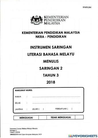 Instrumen Saringan Literasi Bahasa Melayu Tahun 3 (Bahagian 1)