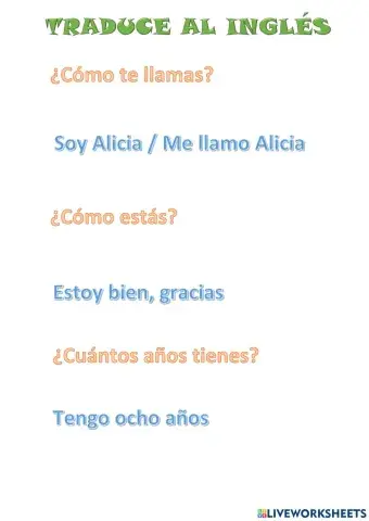Introduction sentences español-imglés