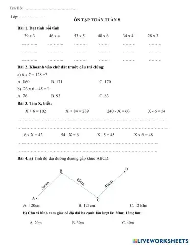Ôn tập toán - lớp 3