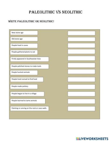 Paleolithic VS Neolithic