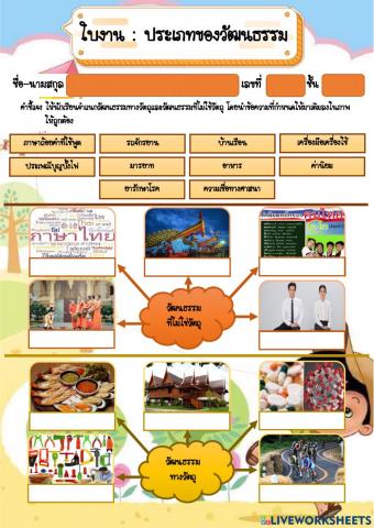 ใบงาน ชั้น ป.4 เรื่อง ประเภทของวัฒนธรรม