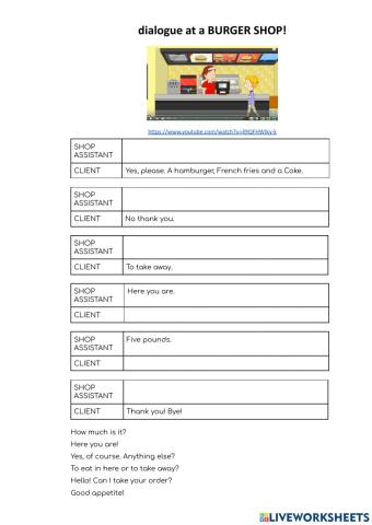 Dialogue at  a burger shop