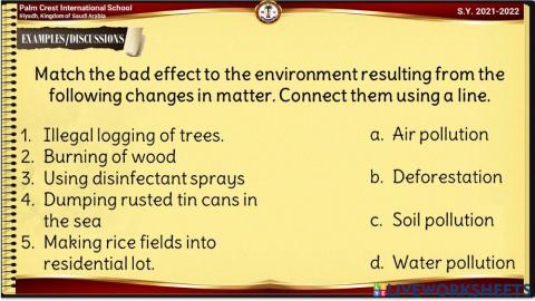 Changes in Matter and  Its Effect in the Environment